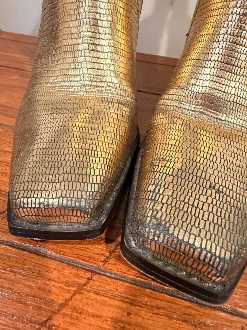 Vince Camuto Sojetta Square Toe Bootie Gold Metallic Leather Women's Size 9.5 M